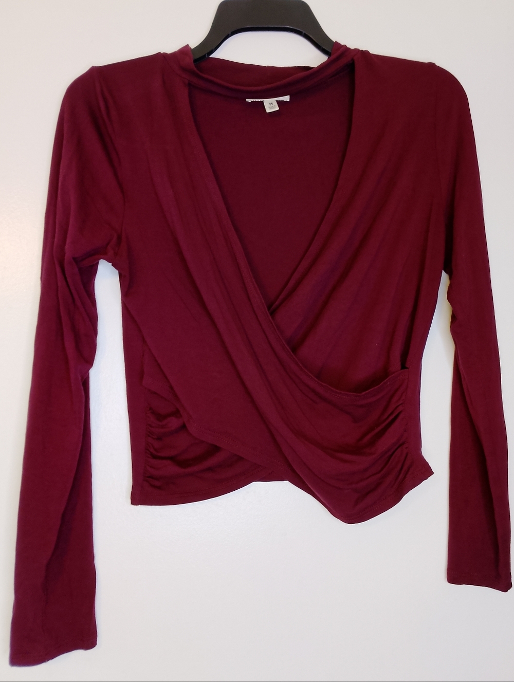 Earthbound Women's Wrap Front Long Sleeve Crop Top - Burgundy